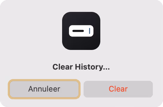 The Clear History confirmation dialog in nymos