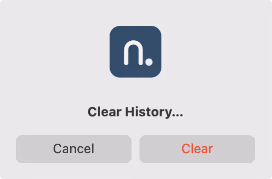 The Clear History confirmation dialog in nymos